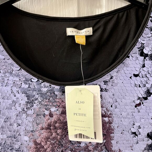 Leifsdottir for Anthropologie Sequin Top Blouse Medium Navy Blue Exclusive Glam - Picture 5 of 9